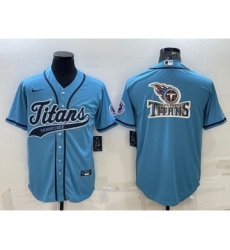 Men's Tennessee Titans Blue Team Big Logo With Patch Cool Base Stitched Baseball Jersey