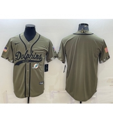 Men's Miami Dolphins Blank Olive Salute to Service Cool Base Stitched Baseball Jersey