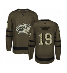 Men's Adidas Columbus Blue Jackets #19 Liam Foudy Authentic Green Salute to Service NHL Jersey
