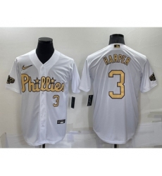 Men's Philadelphia Phillies #3 Bryce Harper Number White 2022 All Star Stitched Cool Base Nike Jersey