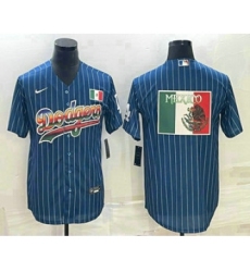 Men's Los Angeles Dodgers Big Logo Navy Blue Pinstripe Stitched MLB Cool Base Nike Jersey3