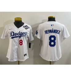 Women's Los Angeles Dodgers #8 Enrique Hernández White 2025 World Series Home Limited Stitched Baseball Jersey(Run Small)