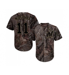 Men's Milwaukee Brewers #11 Mike Moustakas Authentic Camo Realtree Collection Flex Base Baseball Jersey