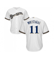 Men's Milwaukee Brewers #11 Mike Moustakas Replica White Alternate Cool Base Baseball Jersey