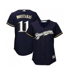 Women's Milwaukee Brewers #11 Mike Moustakas Replica Navy Blue Alternate Cool Base Baseball Jersey