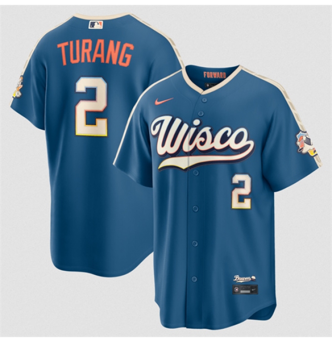 Men's Milwaukee Brewers #2 Brice Turang Mineral Blue 2026 City Connect Stadium Stitched Stitched Baseball Jersey