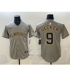 Men's Milwaukee Brewers #9 Bob Uecker Grey Home Limited Stitched Jersey