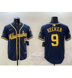 Men's Milwaukee Brewers #9 Bob Uecker Navy With Home Limited Stitched Baseball Jersey
