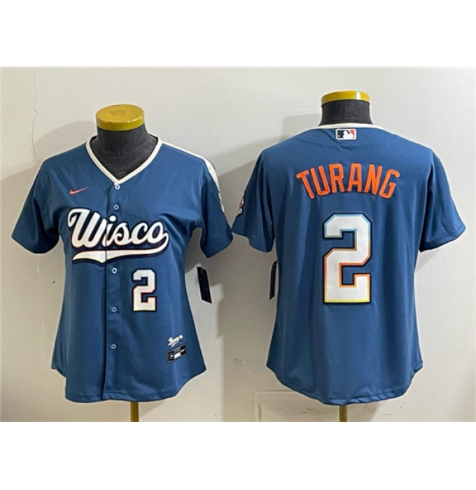 Youth Milwaukee Brewers #2 Brice Turang Mineral Blue 2026 City Connect Stadium Stitched Baseball Jersey