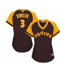 Women's San Diego Padres #3 Ian Kinsler Replica Brown Alternate Cooperstown Cool Base Baseball Jersey