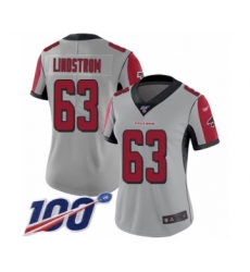 Women's Atlanta Falcons #63 Chris Lindstrom Limited Silver Inverted Legend 100th Season Football Jersey