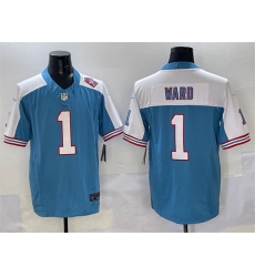 Men's Tennessee Titans #1 Cameron Ward Blue White 2025 Draft F.U.S.E. 1997 Throwback Vapor Limited Football Stitched Jersey