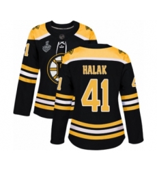 Women's Boston Bruins #41 Jaroslav Halak Authentic Black Home 2019 Stanley Cup Final Bound Hockey Jersey