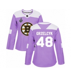 Women's Boston Bruins #48 Matt Grzelcyk Authentic Purple Fights Cancer Practice 2019 Stanley Cup Final Bound Hockey Jersey