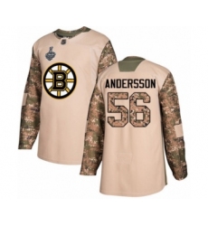 Men's Boston Bruins #56 Axel Andersson Authentic Camo Veterans Day Practice 2019 Stanley Cup Final Bound Hockey Jersey