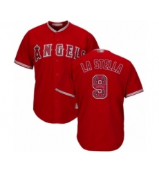 Men's Los Angeles Angels of Anaheim #9 Tommy La Stella Authentic Red Team Logo Fashion Cool Base Baseball Jersey