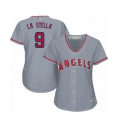Women's Los Angeles Angels of Anaheim #9 Tommy La Stella Authentic Grey Road Cool Base Baseball Jersey