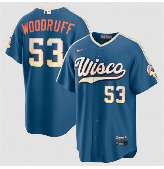 Men's Milwaukee Brewers #53 Brandon Woodruff Mineral Blue 2026 City Connect Stadium Stitched Stitched Baseball Jersey