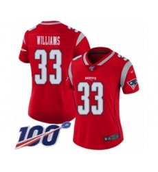 Women's New England Patriots #33 Joejuan Williams Limited Red Inverted Legend 100th Season Football Jersey