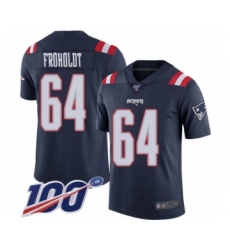 Youth New England Patriots #64 Hjalte Froholdt Limited Navy Blue Rush Vapor Untouchable 100th Season Football Jersey