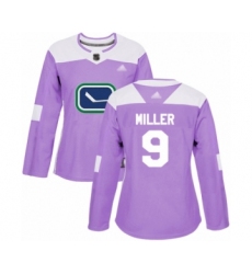 Women's Vancouver Canucks #9 J.T. Miller Authentic Purple Fights Cancer Practice Hockey Jersey