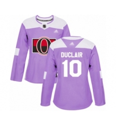 Women's Ottawa Senators #10 Anthony Duclair Authentic Purple Fights Cancer Practice Hockey Jersey