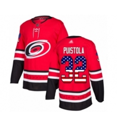 Youth Carolina Hurricanes #32 Patrik Puistola Authentic Red USA Flag Fashion Hockey Jersey