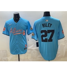 Men's Atlanta Braves #27 Austin Riley Blue 2024 Atliens & Peach With Outkast Vapor Limited Stitched Baseball Jersey