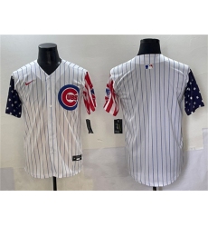Men's Chicago Cubs Blank White Pinstripe 2025 Independence Day Vapor Premier Limited Stitched Baseball Jersey
