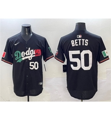 Men's Los Angeles Dodgers #50 Mookie Betts Black Mexico Flag Limited Stitched Baseball Jersey