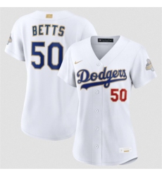 Women's Los Angeles Dodgers #50 Mookie Betts White 2026 Gold Collection Stadium Stitched Baseball Jersey(Run Small)