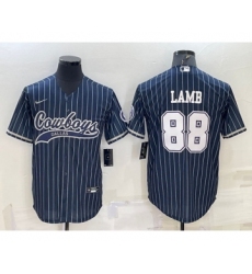 Men's Dallas Cowboys #88 CeeDee Lamb Navy With Patch Cool Base Stitched Baseball Jersey