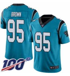 Youth Carolina Panthers #95 Derrick Brown Blue Stitched NFL Limited Rush 100th Season Jersey