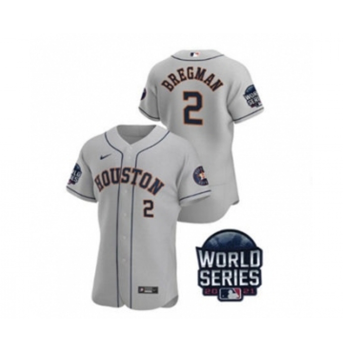Men's Houston Astros #2 Alex Bregman 2021 Gray World Series Flex Base Stitched Baseball Jersey