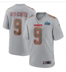 Men's Kansas City Chiefs #9 JuJu Smith-Schuster Gray Super Bowl LVII Patch Atmosphere Fashion Stitched Game Jerseys