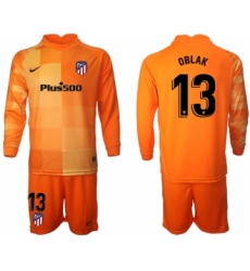 Men 2021-2022 Club Atletico Madrid orange red goalkeeper Long Sleeve 13 Soccer Jersey