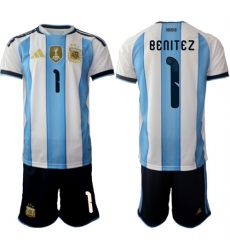 Men's Argentina #1 Benitez National Team FIFA x World Cup 2026 Home White On Field Jersey