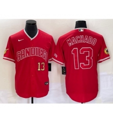 Men's San Diego Padres #13 Manny Machado Number Red NEW 2023 Cool Base Stitched Jersey
