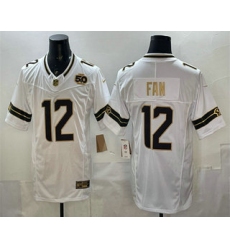 Men's Seattle Seahawks #12 Fan White Gold 2025 FUSE 50th Season Limited Stitched Jersey