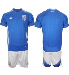 Men's Italy Custom 2024-25 Blue Home Soccer Jersey Suit