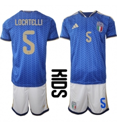 Youth Italy #5 LOCATELLI National Team FIFA x World Cup 2026 Home Blue On Field Kids Jerseys