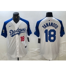 Mens Los Angeles Dodgers #18 Yoshinobu Yamamoto Number White Blue Fashion Stitched Cool Base Limited Jersey