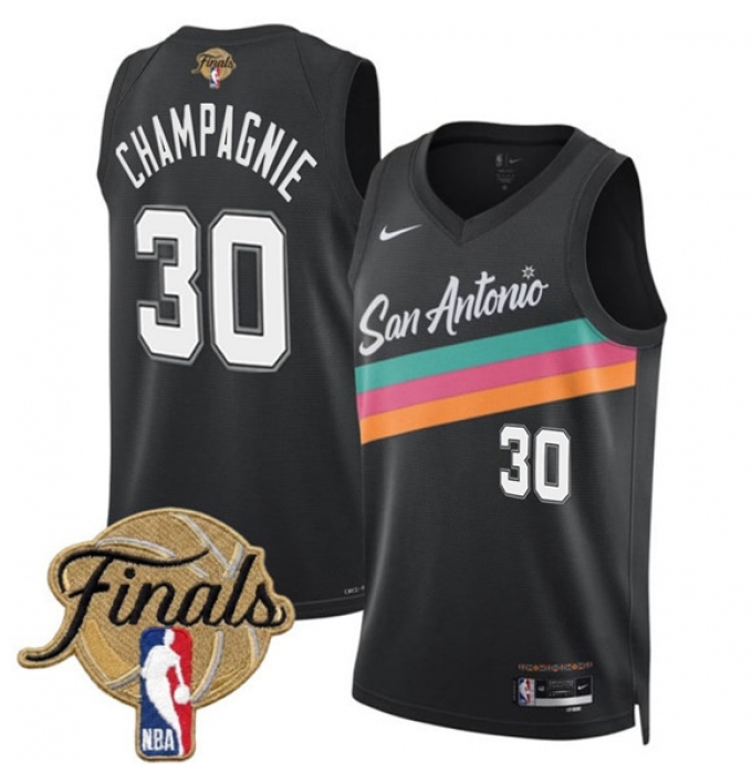Men's San Antonio Spurs #30 Julian Champagnie Black 2026 Finals City Edition Stitched Basketball Jersey