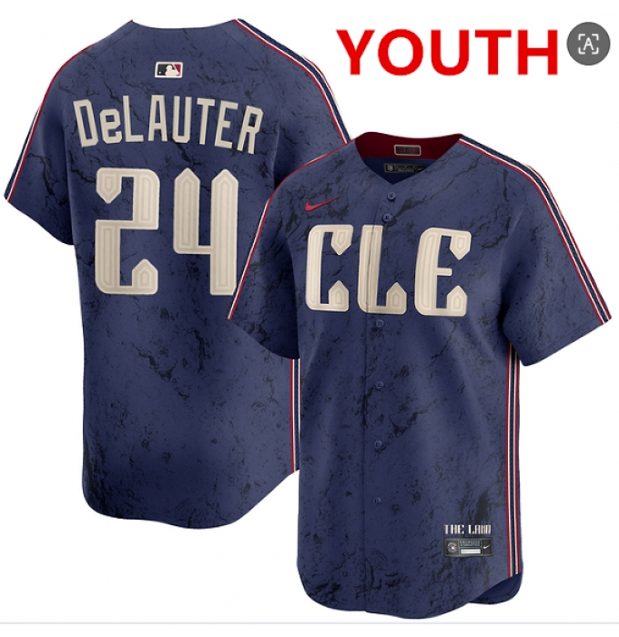 Youth cleveland guardians #24 chase delauter navy 2024 city connect limited stitched jersey