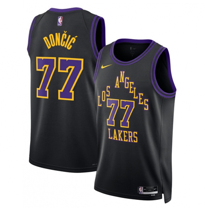 Men's Los Angeles Lakers #77 Luka Doncic Black 2025-26 City Edition Stitched Basketball Jersey