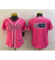 Women's Indianapolis Colts Team Big Logo Pink With Patch Cool Base Stitched Baseball Jersey