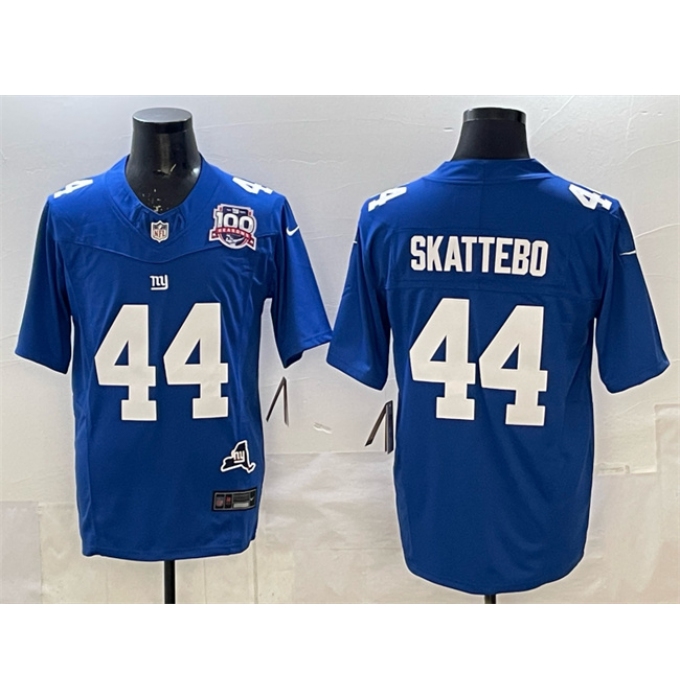 Men's New York Giants #44 Cam Skattebo Royal 2025 Draft F.U.S.E. 100th Season & State Vapor Limited Stitched Football Jersey