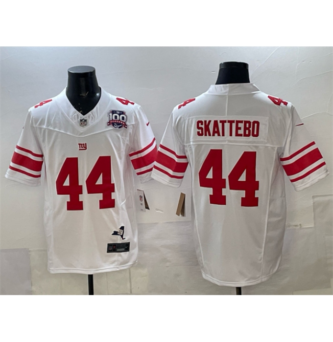 Men's New York Giants #44 Cam Skattebo White 2025 Draft F.U.S.E. 100th Season & State Vapor Limited Stitched Football Jersey