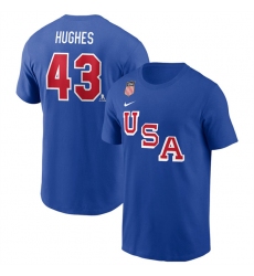 Men's US Hockey #43 Quinn Hughes Royal 2026 Name & Number T-Shirt