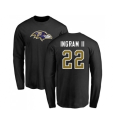 Football Baltimore Ravens #22 Mark Ingram II Black Name & Number Logo Long Sleeve T-Shirt